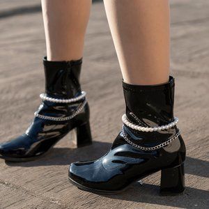 Pearls Chain Boots Wear Feet Anklet
